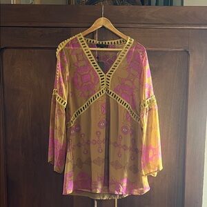 Bohemian Flowy  Tunic - Pink and golden Yellow